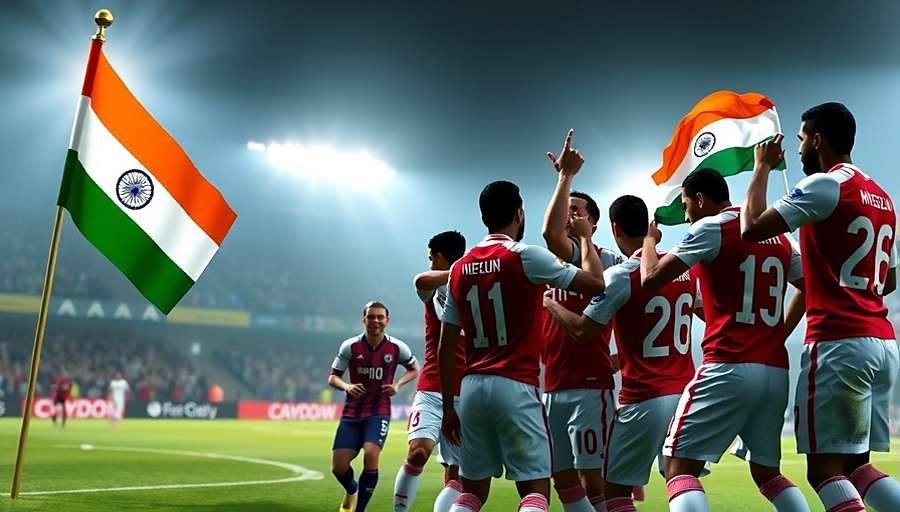 FIFA WC India Powerhouse gameplay showing Indian team celebrating a World Cup victory with tricolor flags